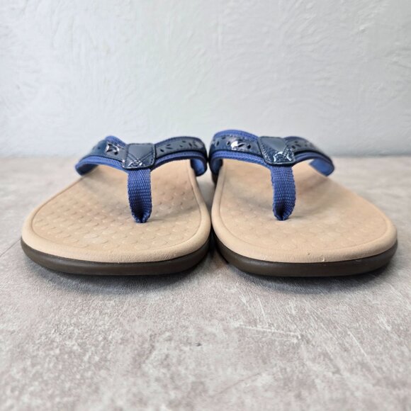 Vionic Casandra Thong Sandals Sz 10 Blue Leather Open Toe Arch Support Flip Flop - Picture 3 of 11